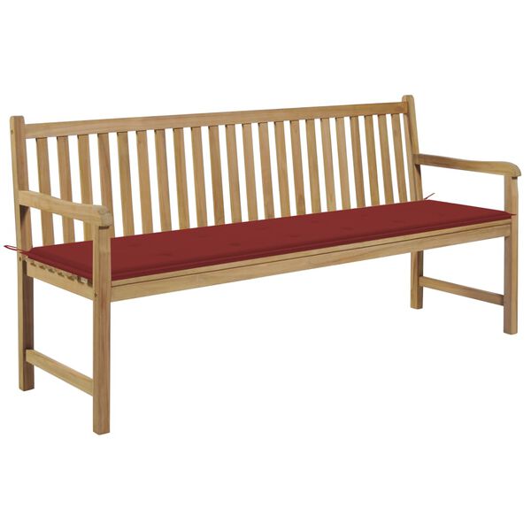 vidaXL Garden Bench with Red Cushion 175 cm Solid Teak Wood