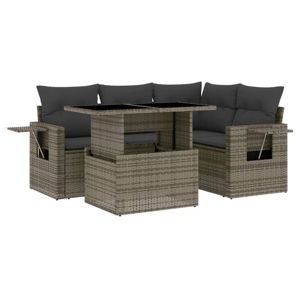vidaXL 5 Piece Garden Sofa Set with Cushions Grey Poly Rattan