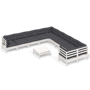 vidaXL 11 Piece Garden Lounge Set with Cushions White Pinewood