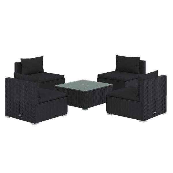 vidaXL 5 Piece Garden Lounge Set with Cushions Poly Rattan Black