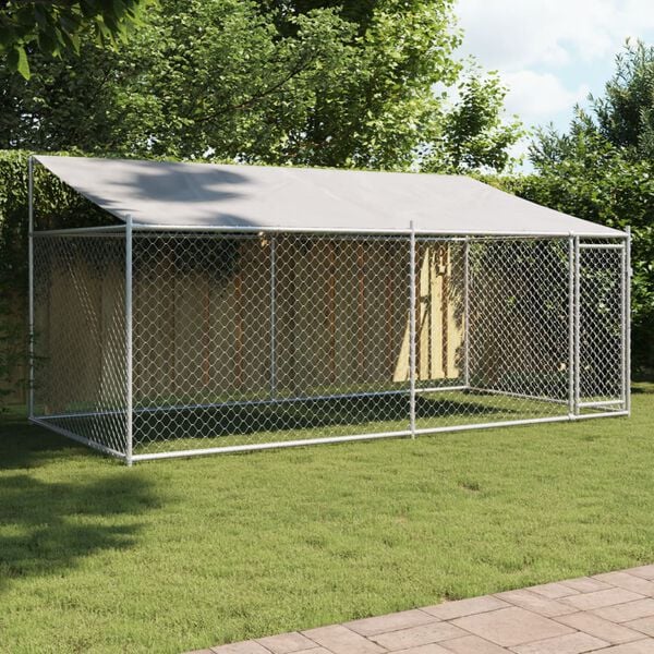 vidaXL Dog Cage with Roof and Door Grey 4x2x2 m Galvanised Steel