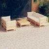 vidaXL 6 Piece Garden Lounge Set with Cream Cushions Pinewood