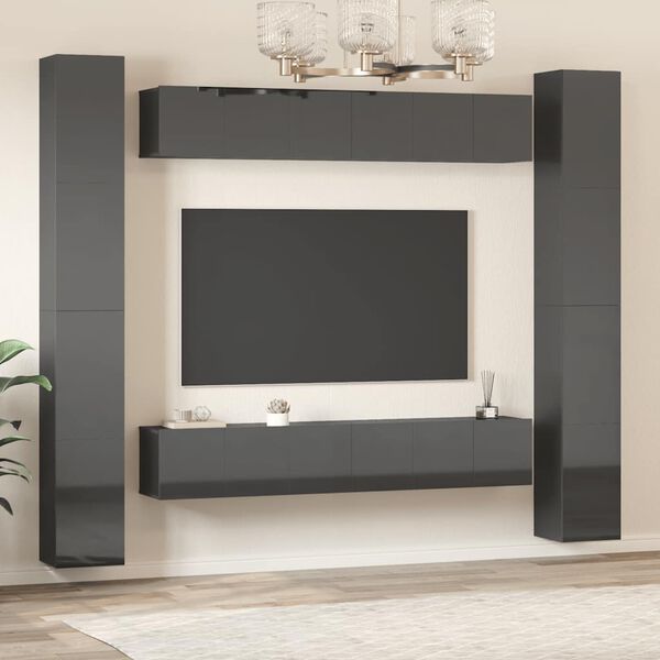 vidaXL 6 Piece TV Cabinet Set High Gloss Grey Engineered Wood