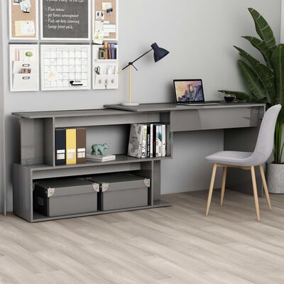 vidaXL Corner Desk High Gloss Grey 200x50x76 cm Chipboard