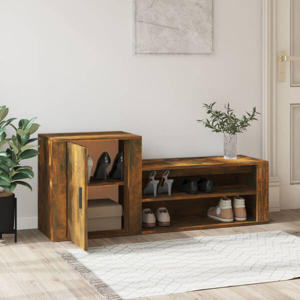 vidaXL Shoe Cabinet Smoked Oak 130x35x54 cm Engineered Wood