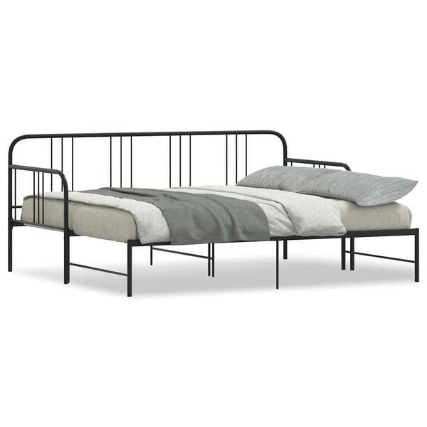 vidaXL Daybed with Trundle without Mattress Black 92x187 cm Single Metal