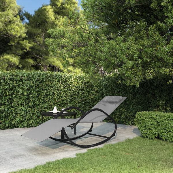 vidaXL Rocking Sun Lounger Grey Steel and Textilene