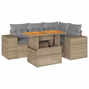 vidaXL 5 Piece Garden Sofa Set with Cushions Beige Poly Rattan