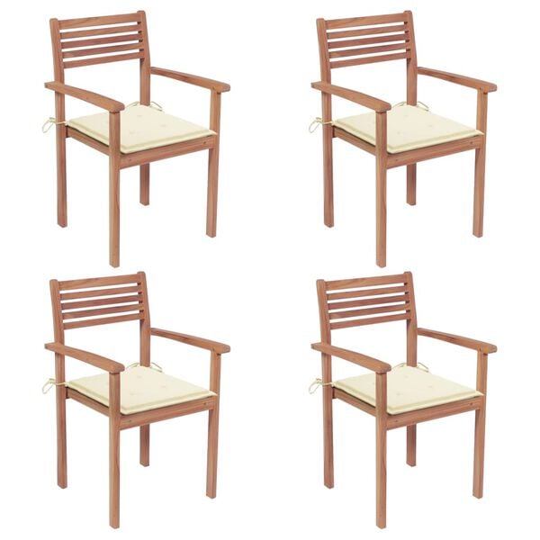 vidaXL Garden Chairs 4 pcs with Cream Cushions Solid Teak Wood