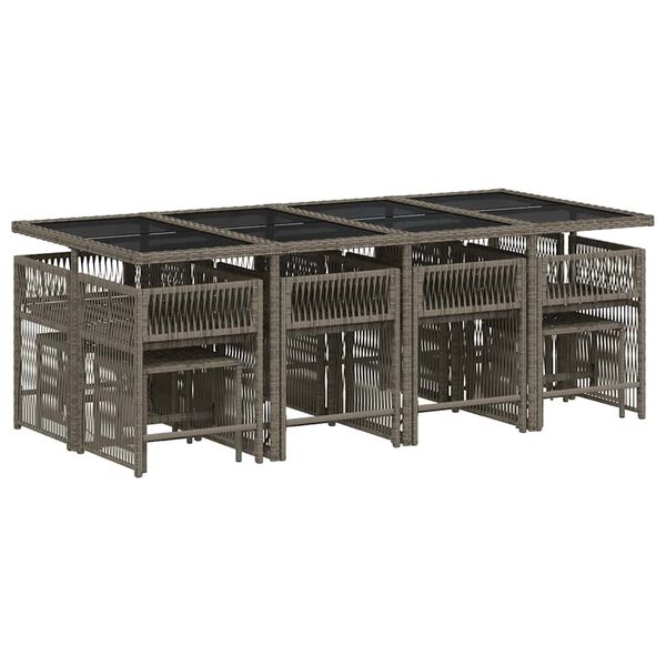 vidaXL 13 Piece Garden Dining Set with Cushions Grey Poly Rattan