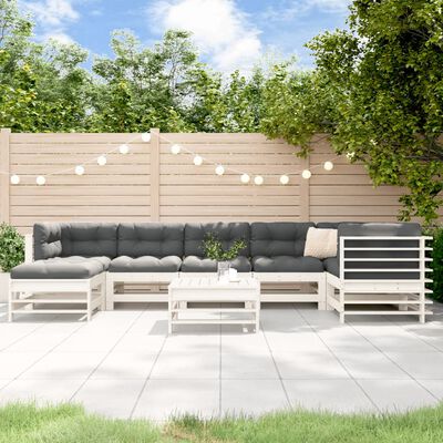 vidaXL 8 Piece Garden Lounge Set with Cushions White Solid Wood