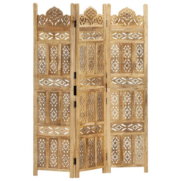 vidaXL Hand carved 3-Panel Room Divider 120x165 cm Solid Mango Wood