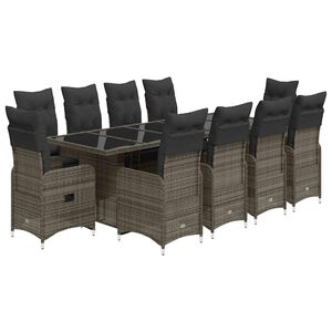 vidaXL 11 Piece Garden Bistro Set with Cushions Grey Poly Rattan