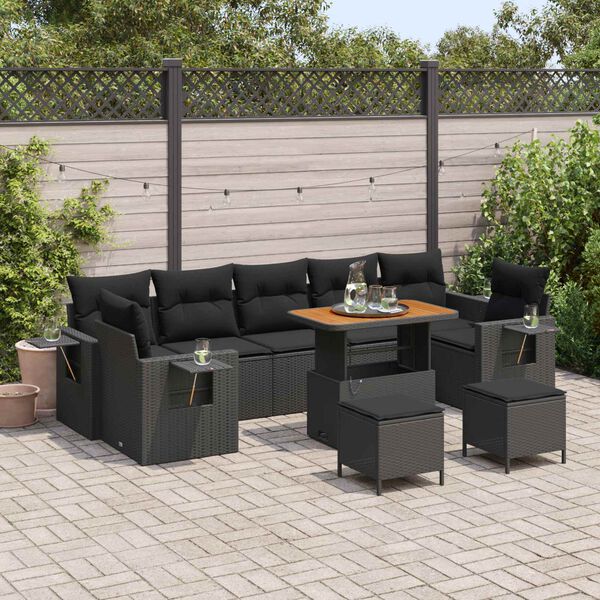 vidaXL Garden Sofa Set with Cushion Black Poly Rattan