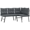 vidaXL 3 Piece Garden Bench Set with Cushions Black Powder-coated Steel