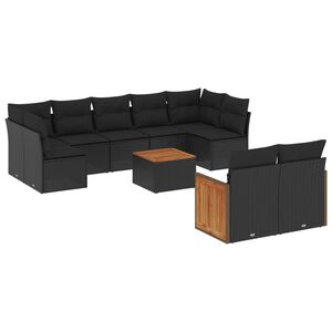 vidaXL 10 Piece Garden Sofa Set with Cushions Black Poly Rattan
