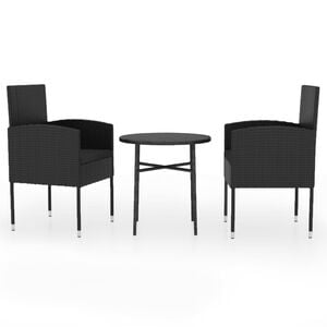 vidaXL 3 Piece Garden Dining Set Poly Rattan Black