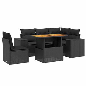 vidaXL 6 Piece Garden Sofa Set with Cushions Black Poly Rattan