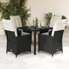 vidaXL 5 Piece Garden Dining Set with Cushions Black Poly Rattan