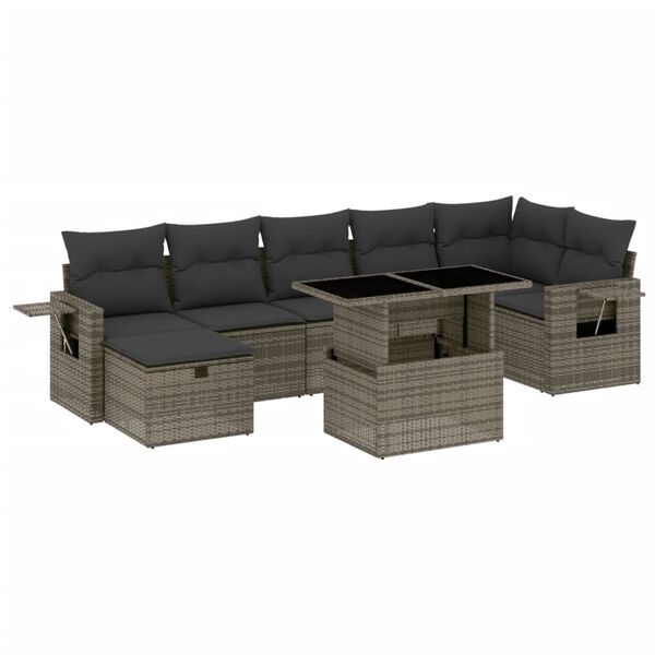vidaXL 8 Piece Garden Sofa Set with Cushions Grey Poly Rattan