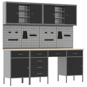 vidaXL Work Cabinet 10 pcs Black and Grey Engineered Wood and Steel