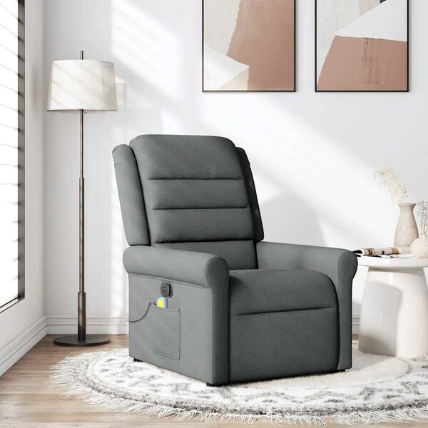 vidaXL Massage Recliner Chair Dark Grey Fabric