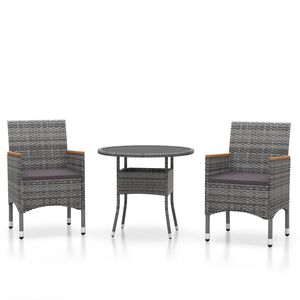 vidaXL 3 Piece Garden Dining Set Poly Rattan Grey