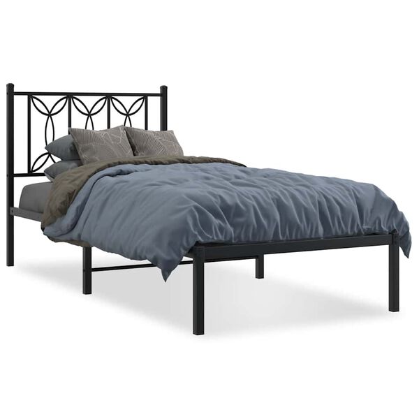 vidaXL Metal Bed Frame without Mattress with Headboard Black 90x190cm