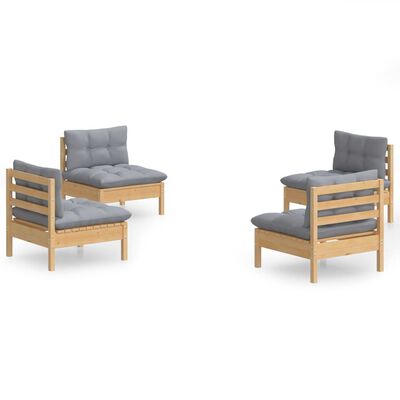 vidaXL 4 Piece Garden Lounge Set with Grey Cushions Pinewood
