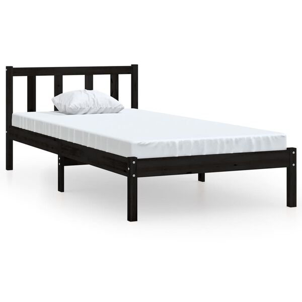 vidaXL Bed Frame without Mattress Black Solid Wood 100x200 cm