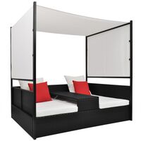 vidaXL Garden Bed with Canopy Black 190x130 cm Poly Rattan