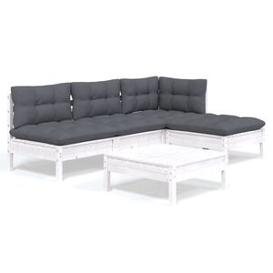 vidaXL 5 Piece Garden Lounge Set with Cushions White Pinewood