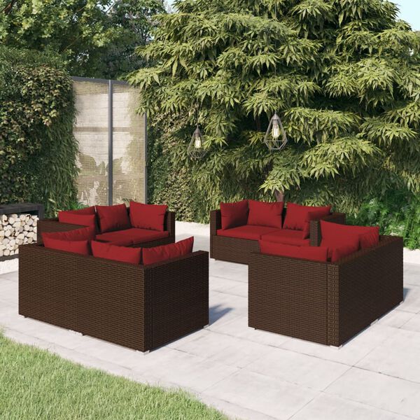 vidaXL 8 Piece Garden Lounge Set with Cushions Poly Rattan Brown