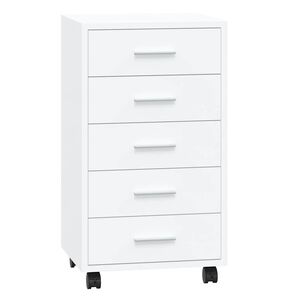 vidaXL Drawer Cabinet with Castors High Gloss White Engineered Wood