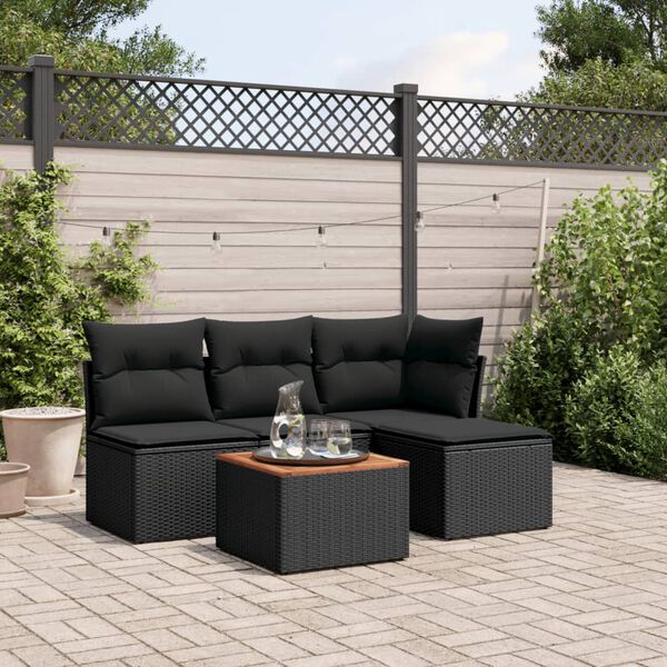 vidaXL 5 Piece Garden Sofa Set with Cushions Black Poly Rattan