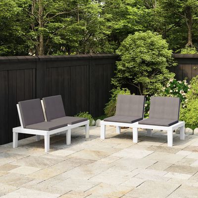 vidaXL Garden Lounge Benches with Cushions 2 pcs Plastic White