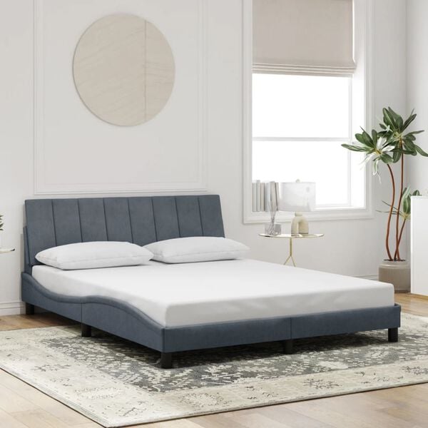 vidaXL Bed Frame with LED without Mattress "Hanko" Dark Grey 152x203 cm Queen Velvet