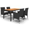 vidaXL 5 Piece Garden Dining Set Poly Rattan Black