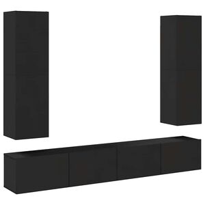 vidaXL 4 Piece TV Cabinet Set Black Engineered Wood