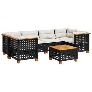 vidaXL 7 Piece Garden Sofa Set with Cushions Black Poly Rattan