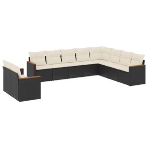 vidaXL 10 Piece Garden Sofa Set with Cushions Black Poly Rattan