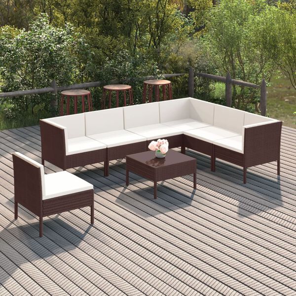 vidaXL 8 Piece Garden Lounge Set with Cushions Poly Rattan Brown