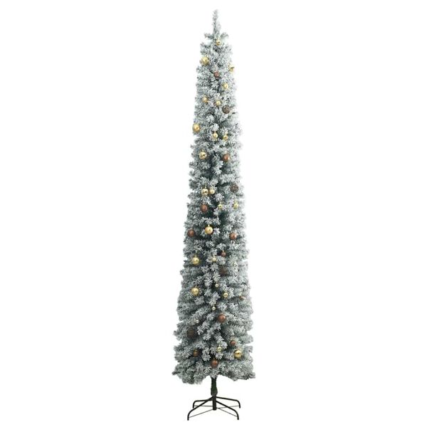 vidaXL Slim Christmas Tree 300 LEDs & Ball Set & Flocked Snow 300 cm