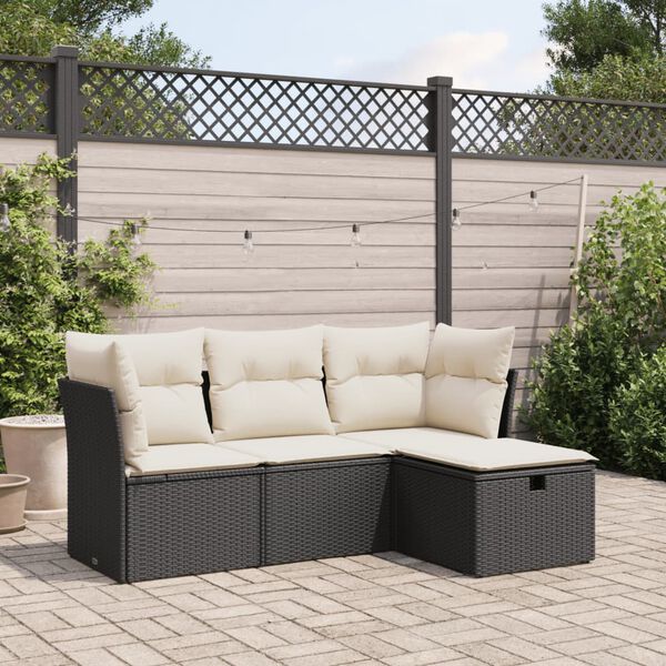 vidaXL 4 Piece Garden Sofa Set with Cushions Black Poly Rattan