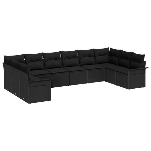 vidaXL Garden Sofa Set with Cushion 10 pcs Black Poly Rattan