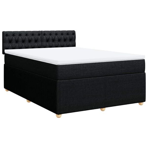 vidaXL Box Spring Bed with Mattress Black Queen Fabric