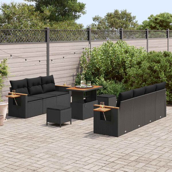 vidaXL Garden Sofa Set with Cushion 10 pcs Black