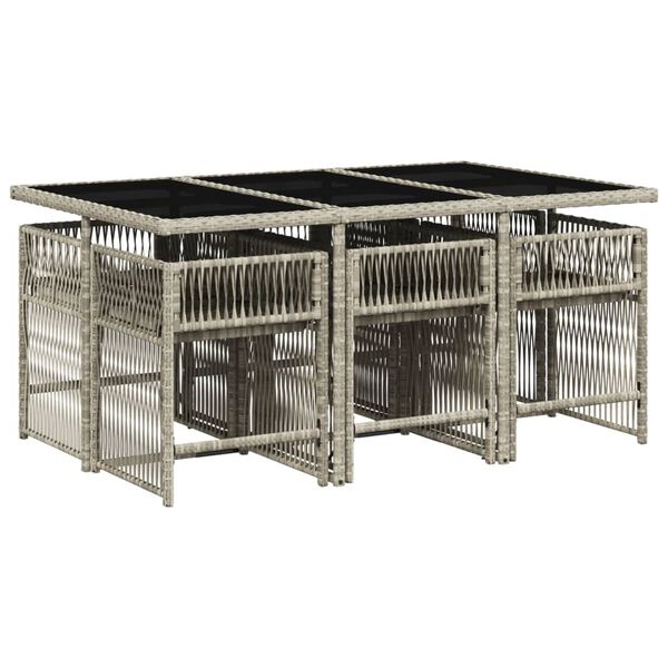 vidaXL 7 Piece Garden Dining Set with Cushions Light Grey Poly Rattan