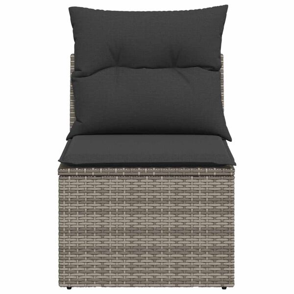 vidaXL Garden Sofa Armless with Cushions Grey Poly Rattan
