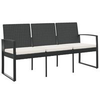 vidaXL 3-Seater Garden Bench with Cushions Black PP Rattan